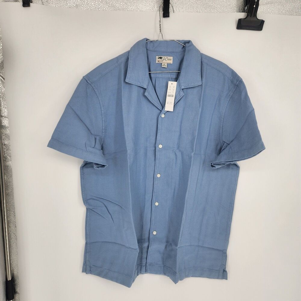 J.Crew Men's Medium Blue Short Sleeve Textured Cotton Camp Collar Shirt NWT